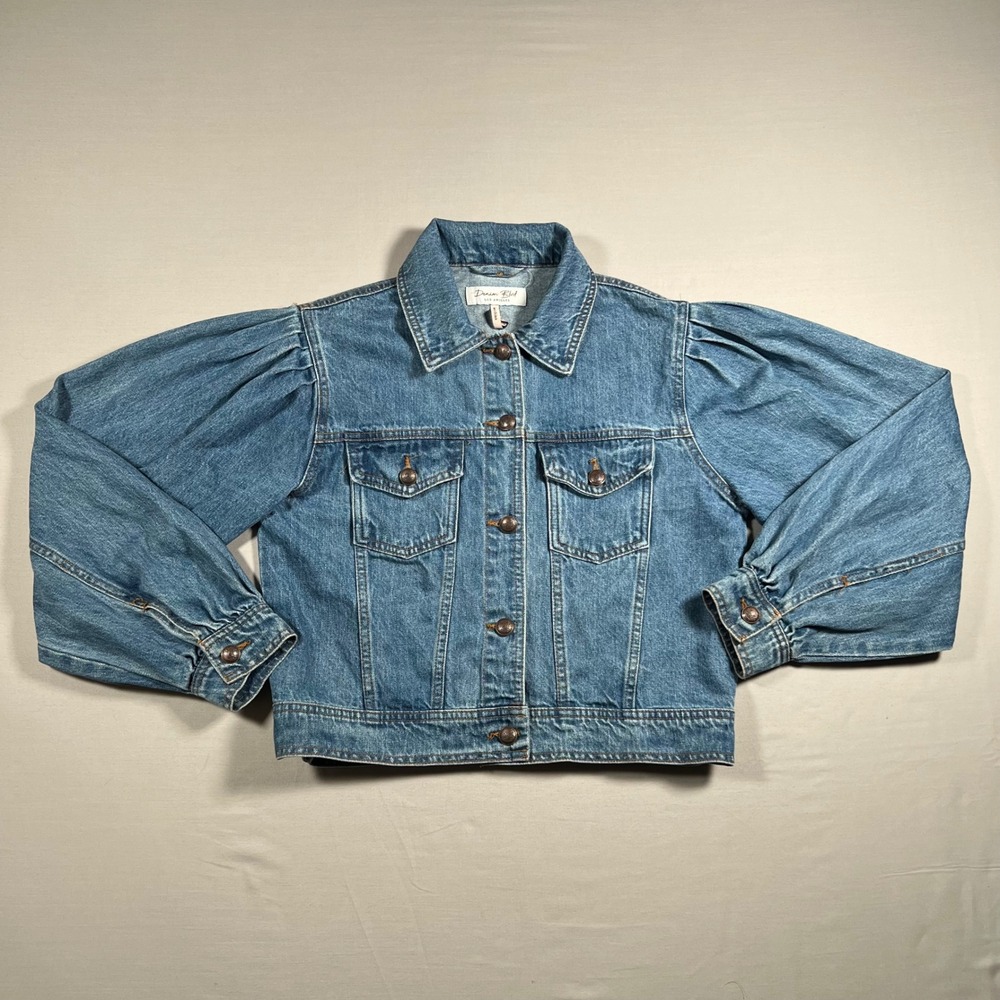 Denim Blvd Los Angeles Puff Sleeve Denim Jean Jacket Medium Wash Blue Womens S
